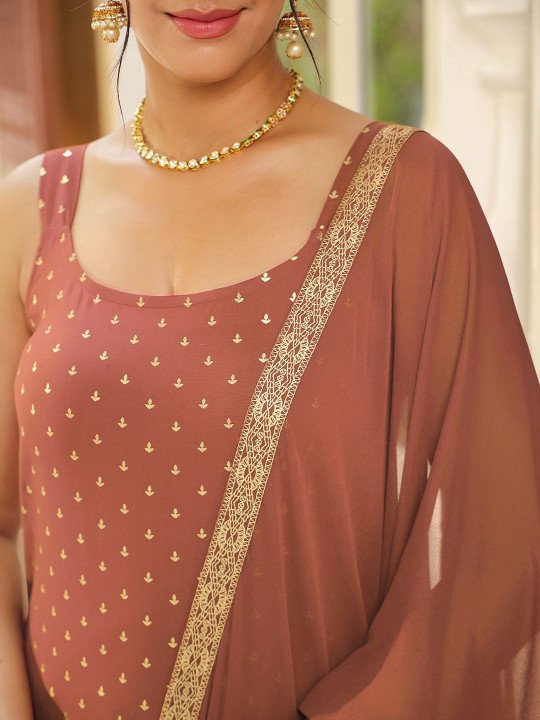 Floral Printed Square Neck Sleeveless Straight Kurta With Trousers &amp;amp; Dupatta
