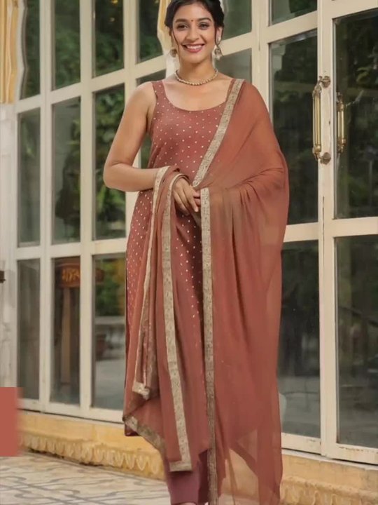 Floral Printed Square Neck Sleeveless Straight Kurta With Trousers &amp;amp; Dupatta
